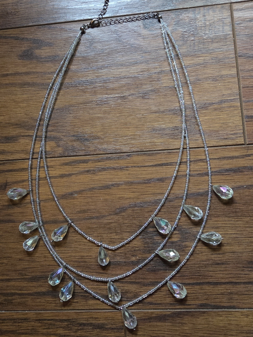 Vintage Glass Beaded Multi-Strand Teardrop Crystal Necklace - Unbranded